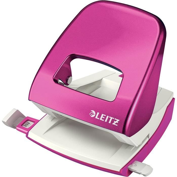 Perforateur Leitz WOW 30 Feuilles Rose Métallisé | Perforateur Métal 2/4 Trous Avec Réglette Guide Formats
