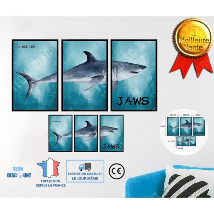 Autocollant Mural Requin Blanc - Taille Réelle, Vue De Côté - Déco Graphique Et Amovible Pour Toutes Les Pièces