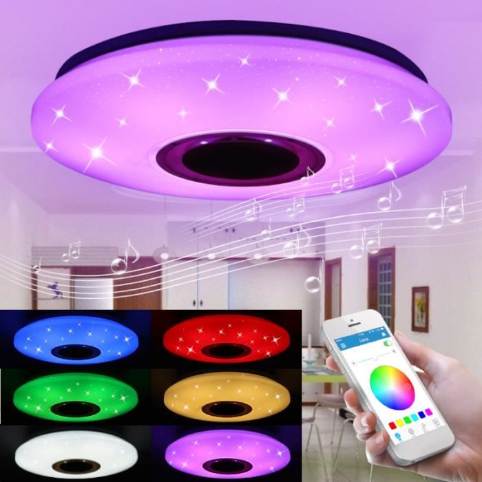 TEMPSA Plafonnier musique bluetooth RGB - 102 LED - 48 W sans télécommande