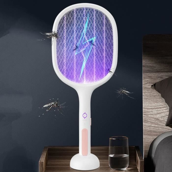 Raquette Moustique Électrique 3000V + Lampe UV Piège – 2 En 1, Rotation 180°, Batterie 1200 MAh USB Rechargeable