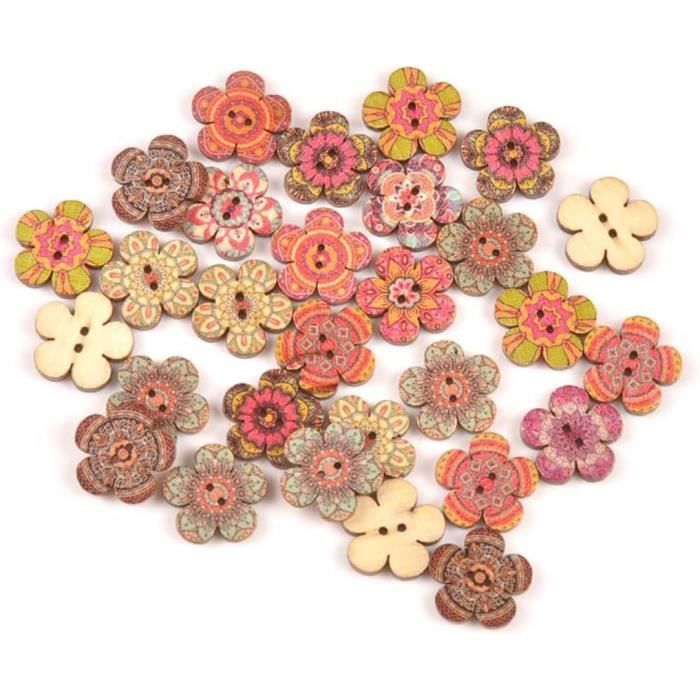 BOUTON - ZIP,7--Peinture De Boutons Ronds En Bois 18mm, 50 Pièces-lot