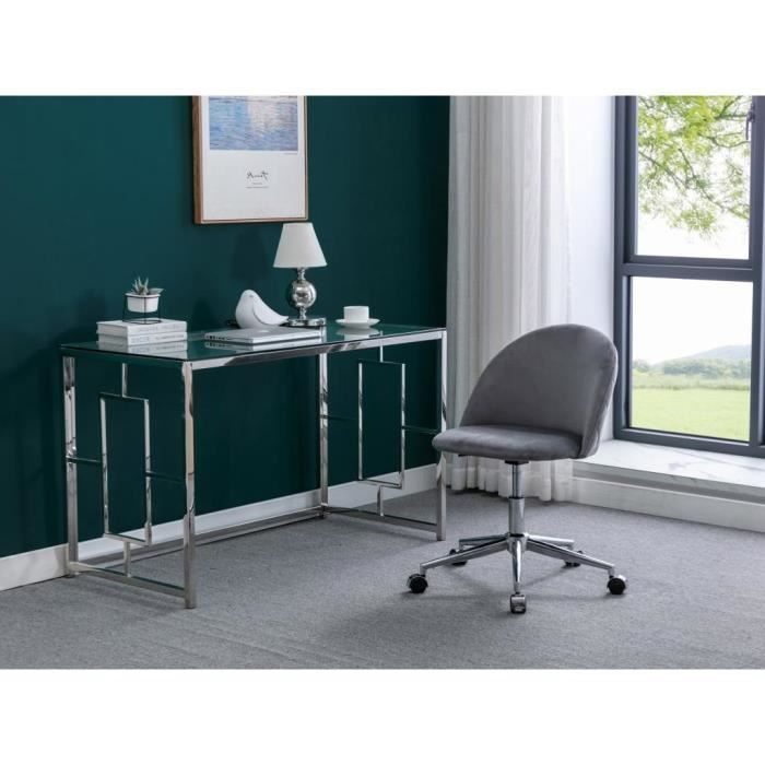 chaise de bureau - vente-unique - melbourne - velours - gris - hauteur réglable