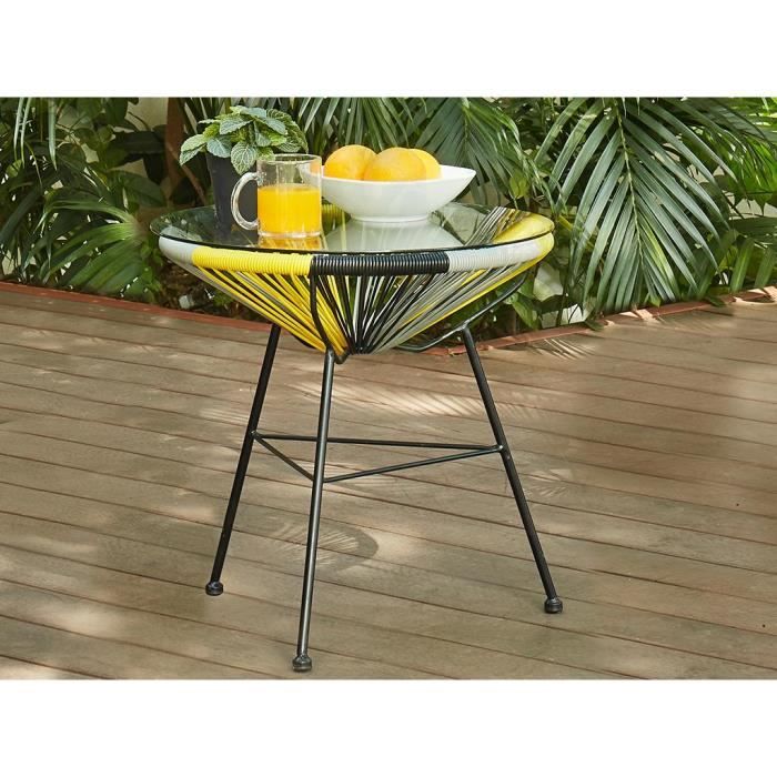 table de jardin alios en fils de résine tressés - jaune, gris, noir