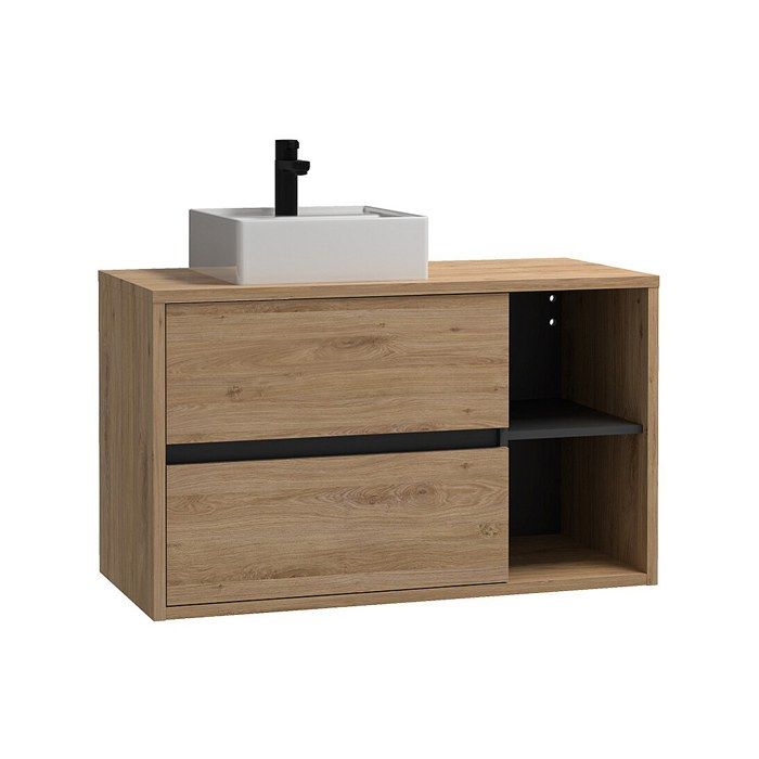 Meuble de salle de bain suspendu vasque carrée - coloris naturel - 100 cm - PURNAL