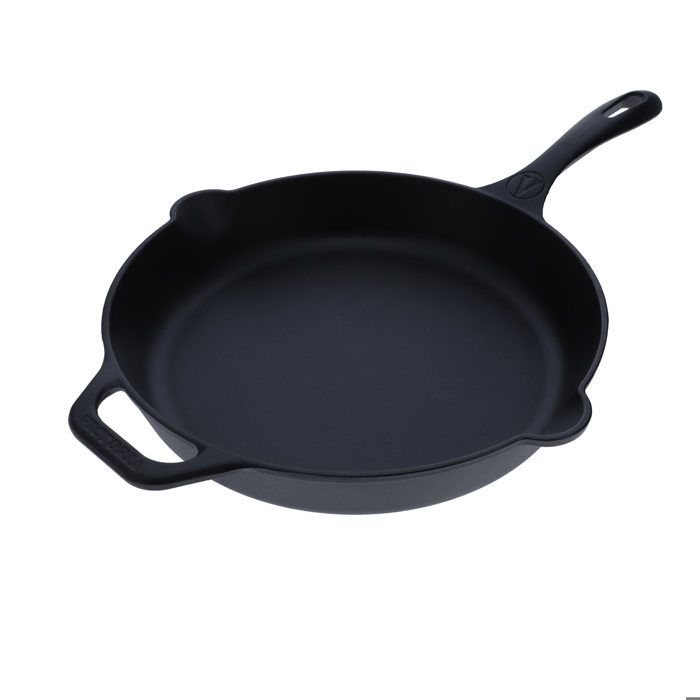Poêle en Fonte Émaillée Induction 25cm Convient pour le Feu Barbecue Four Victoria 36270  Noir