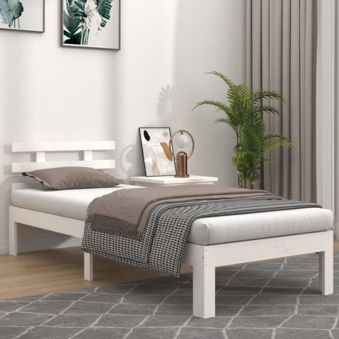 vidaXL Cadre de lit Blanc Bois massif 90x200 cm 814740