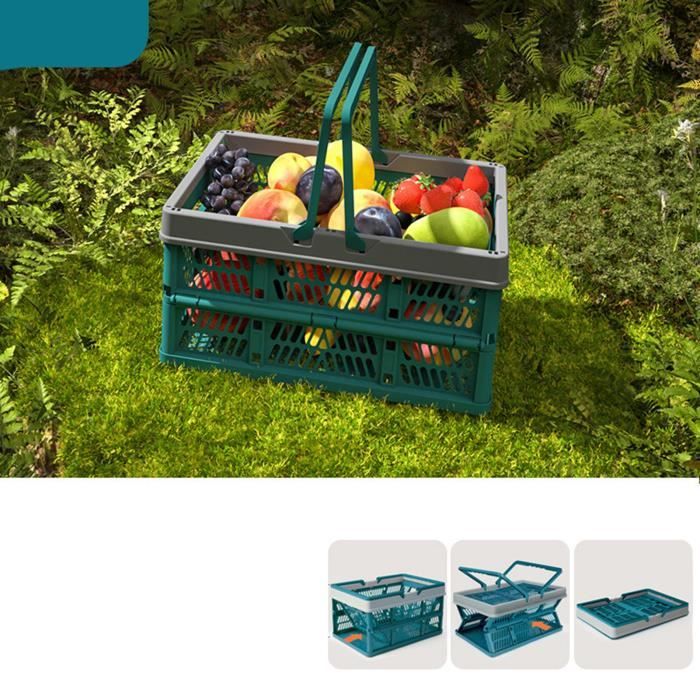 Panier à Provisions Pliable Yeabett 30L - Avec 4 Barres De Support, Poignées, Idéal Pique-nique, Courses (46x27x25 Cm)