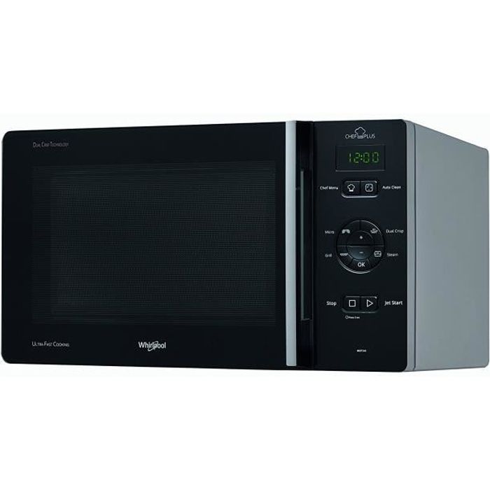 Four micro-ondes combiné Whirlpool Chefplus dessus - 25L - 800W - Fonction vapeur - Noir