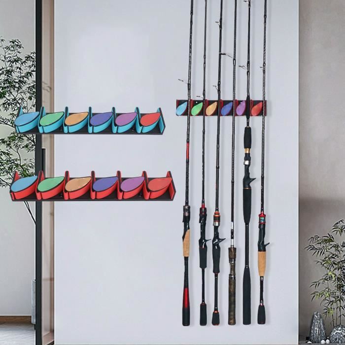 BNGXR Support Canne à Pêche Ratelier,Support Canne à Pêche,2 Paire Porte Canne à Pêche,Porte Vertical avec,Support de Rangement Anti-Glissement,pour Garage, Bateaux,Mural Rod Rack de 6 Pôles