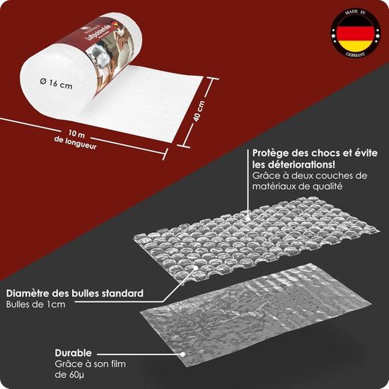 Papier Bulle Déménagement WEIDEBACH 10m X 40cm - Épaisseur 60µ 2 Couches Protection