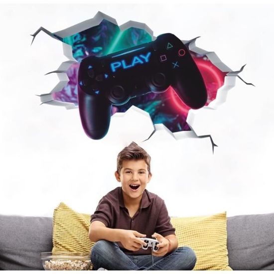 Stickers Muraux Gamer 3D - Lot De 6 Posters A4 - Décoration Salle De Jeu - Style Console - Pour Chambre Garçon