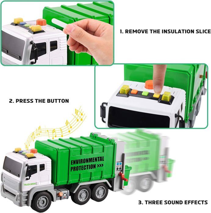 Camion En Bois Camion Poubelle Jouet Enfant BunnyJOY – Avec Lumière, Son Et Accessoires, Jouet éducatif Pour 3 à 6 Ans