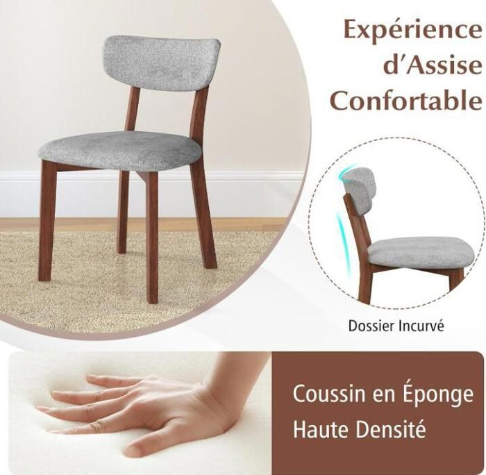 2 Chaises De Salle à Manger En Lin Et Bois Massif - Confortables, Design Rétro - Pour Cuisine, Salon, Jardin
