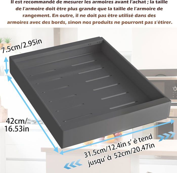 Tiroirs Télescopiques COVAODQ - Organisateur Armoire 2 Pièces Gris