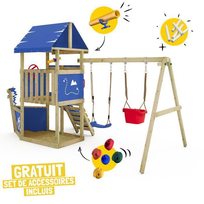 Aire de Jeux DinkyHouse avec balançoire et toboggan vert WICKEY