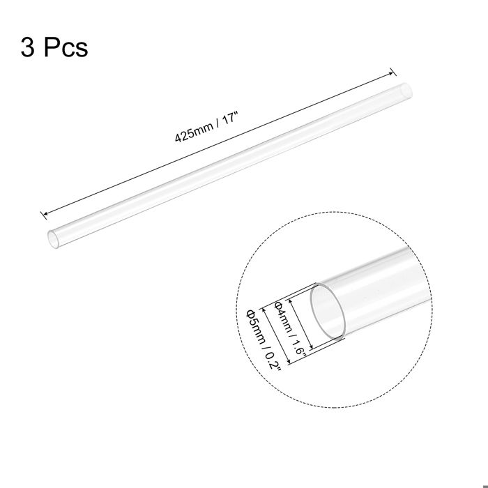 Tuyau Plastique 0.47 Pouce (12mm) ID – 0.51 Pouce (13mm) OD – Longueur 17 Pouces (425mm) – Lot De 5