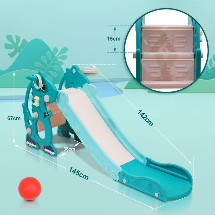 Tectake® Toboggan Intérieur et Extérieur Pliable pour Enfant avec Panier de Basket Amovible - Jouet 2 Ans Idéal pour Parcours de Motricité dans