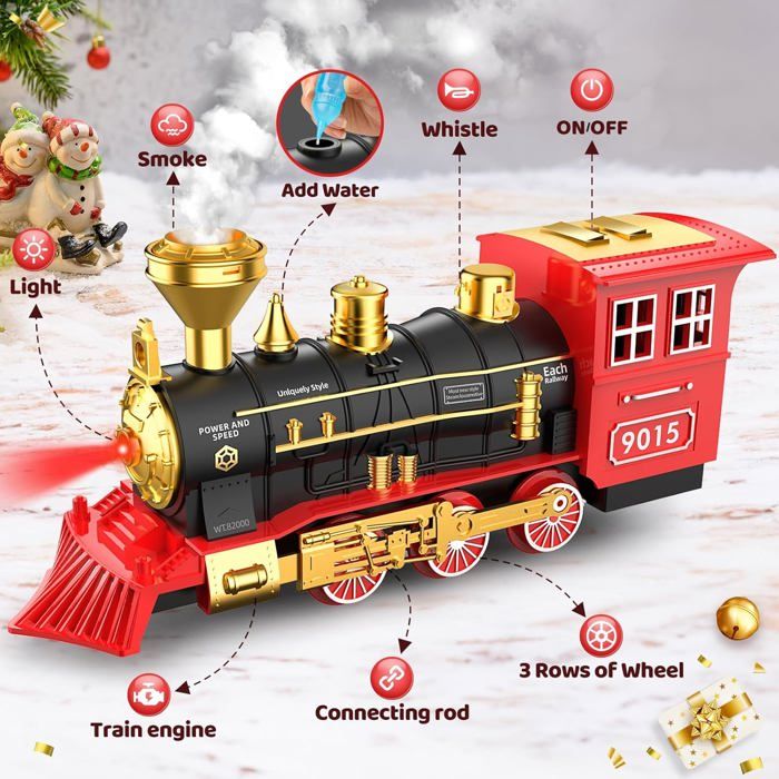 Hot Bee – Train électrique Télécommandé – Set De Noël Avec Locomotive, Wagons, Voies – Fumée, Sifflet, Vitesse Réglable – Dès 3 Ans