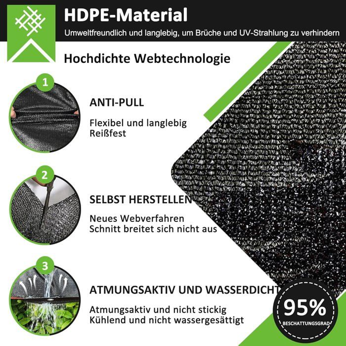 Filet d'ombrage en tissu 2x6m - Protection 95% UV et coupe-vent - Pour ...