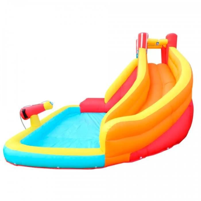 Château Aquatique Gonflable 4m – Toboggan, Escalade, Piscine – 3 à 4 Enfants – 70-150 Cm – 450W – Dès 3 Ans