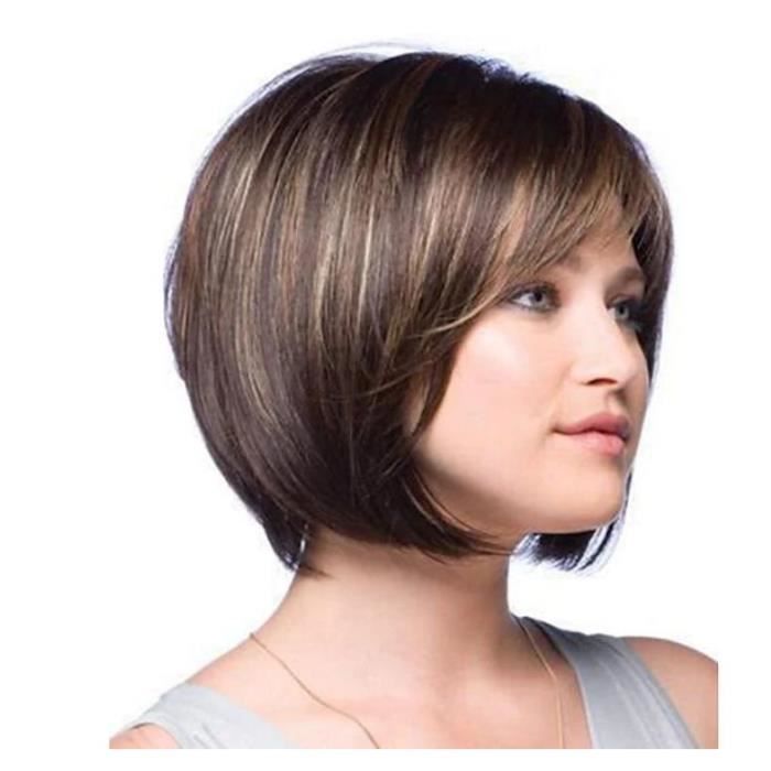 Perruque Synthétique Courte Brun Châtain Foncé - Bonnet Ajustable, Style Naturel - Neuf Sans étiquette