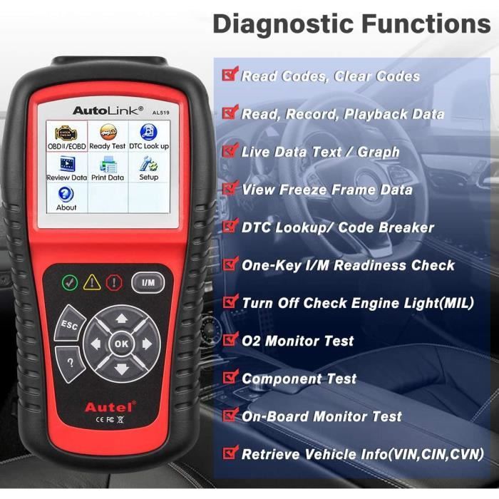 Autel AutoLink AL519 Scanner OBD2 - Lecteur De Code Moteur Avancé Version AL319