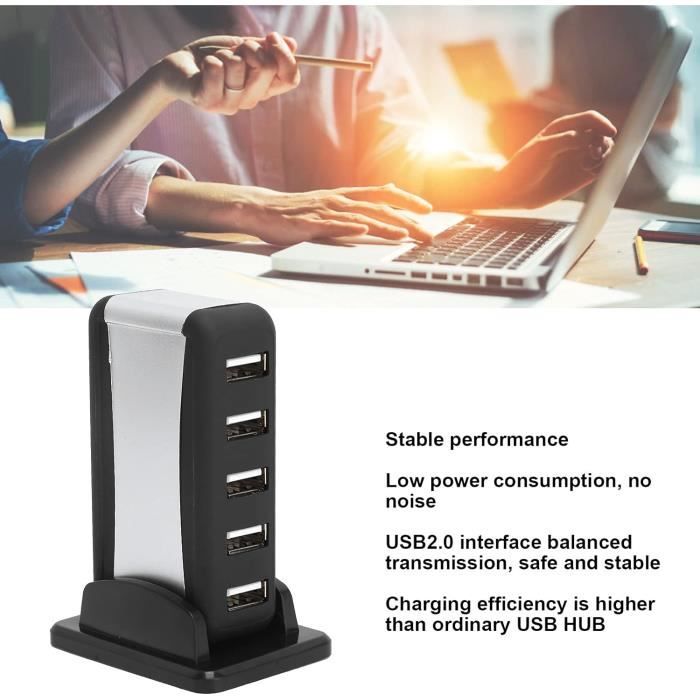 Hub USB 7 Ports Avec Alimentation 5V/2A - USB 3.0 + 2.0 - Interrupteurs LED Individuels - Pour PC, Ordinateur Portable, Tablette