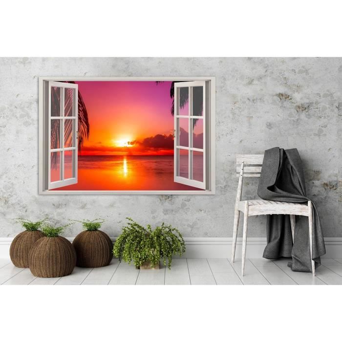 Tableau Décoration Murale Fenetre Coucher de soleil 60x40 cm Impression ...