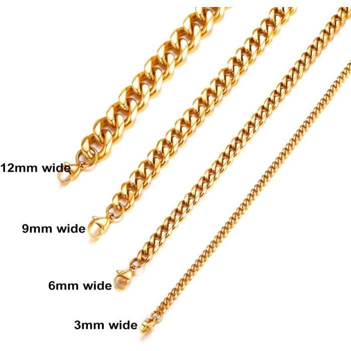 Chaîne Pour Homme En Laiton Doré - Maille Gourmette 6mm, Longueur 50cm - NEUVE Avec écrin