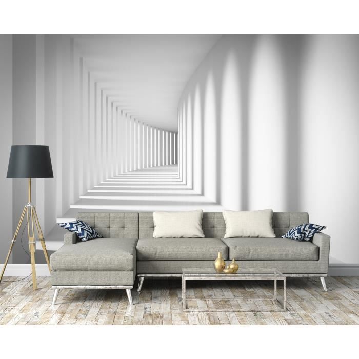 Papier Peint Intissé 3D Effet Tunnel Blanc 254x184 cm Illusion Moderne ...