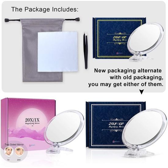 Miroir Grossissant B Beauty Planet - Lumière Intégrée, 20x/1x, Double Face, Design Moderne