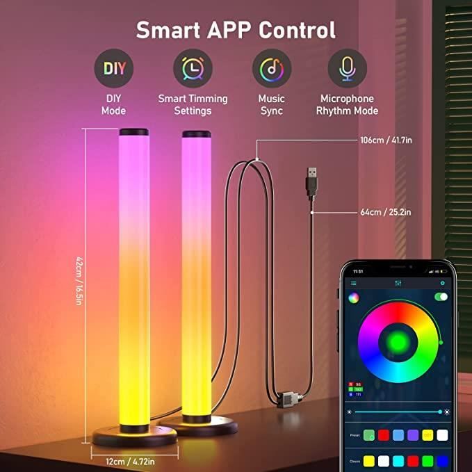 360° Smart LED Lampe Gaming, RGB Bureau avec Effets D'éclairage