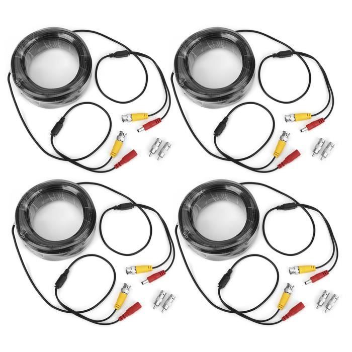 Câble BNC Vidéo + Alimentation DC 30m - Pour Caméra CCTV, Kit De Surveillance - Noir