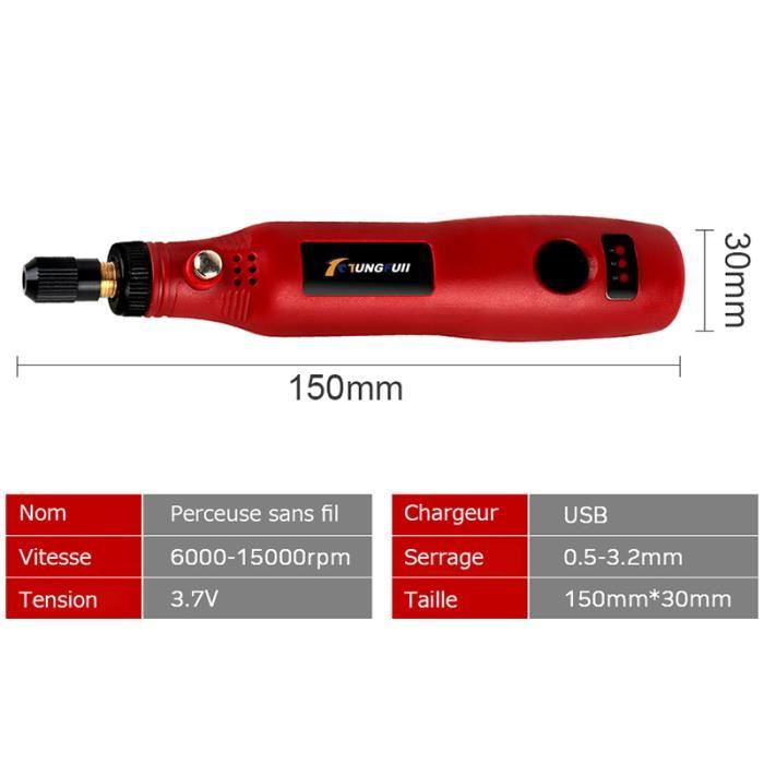 Set 1-Red - Mini perceuse électrique sans fil 3.6V, graveur, Mini