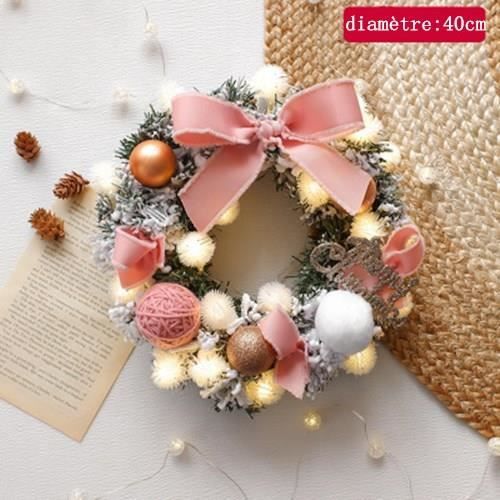 Couronne De Noël Pour Porte D'entrée Avec Lumières à DEL, Guirlande De