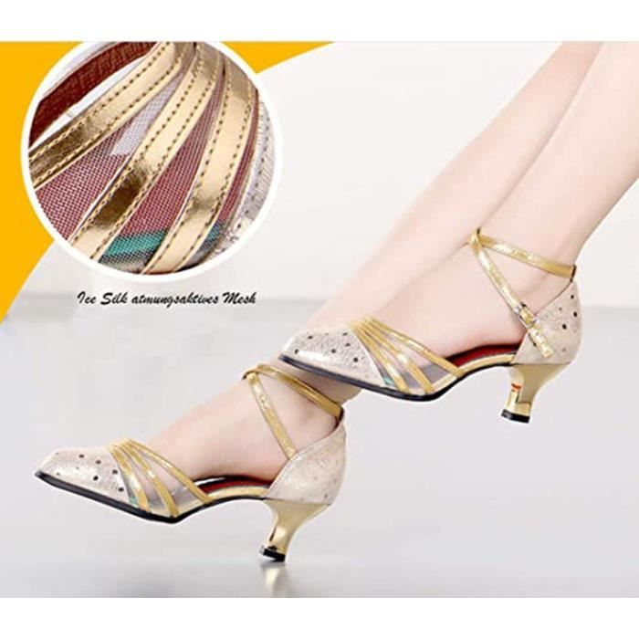 Chaussures Danse Latine Femme Cuir Talon 5.5cm - Salsa Tango Mailles Respirantes