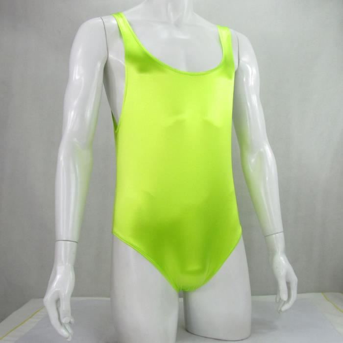Justaucorps Body Brillant Pour Homme – Col U Sans Manches – Coupe Ajustée – Dos Ouvert – Pour Sport Ou Plage