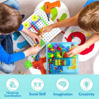 HONPHIER Jeu Mosaique Enfant 252PCS Puzzle Mosaïque 3D Jeu de Construction Perceuse Electrique Enfant STEM Kit Mosaique pour Enfant Fille Garcon Cadeau | Votre wishlist sur