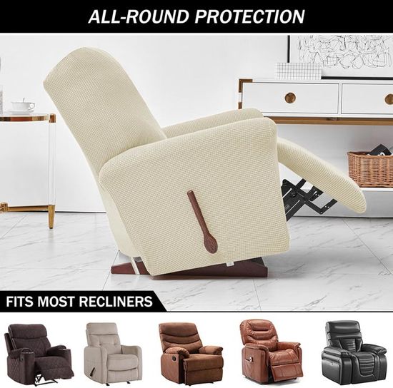 Housse Extensible 4 Pièces Pour Fauteuil Inclinable – Jacquard Bleu Clair, Lavable, Avec Poche