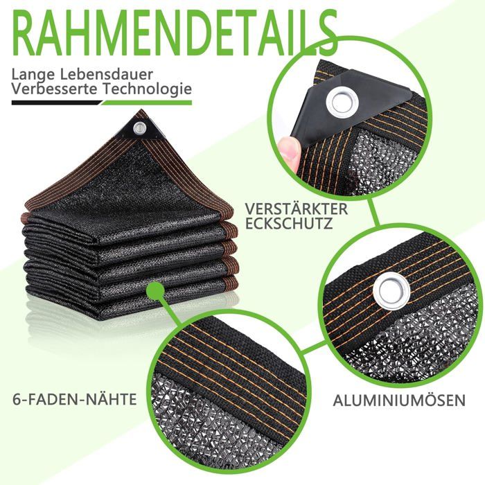 Filet d'ombrage en tissu 2x6m - Protection 95% UV et coupe-vent - Pour ...