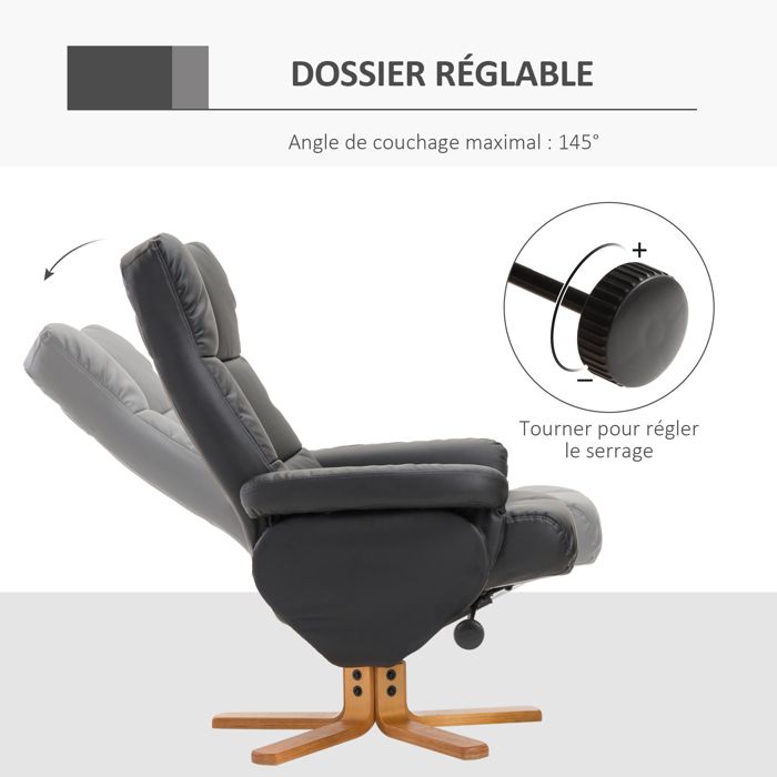 Fauteuil relax massant avec pouf, fauteuil de relaxation pivotant à 360°, dossier inclinable, 80 x 86 x 99 cm, crème - Maison