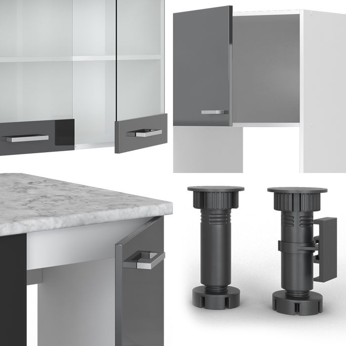 Vicco cuisine en angle R-Line, Blanc cottage/anthracite, 227 x 287 cm sans plan de travail