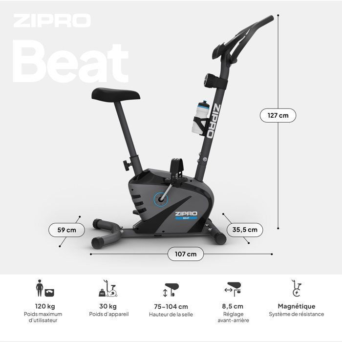 Zipro Vélo d'appartement Beat RS, Ergomètre Fitness, Vélo d