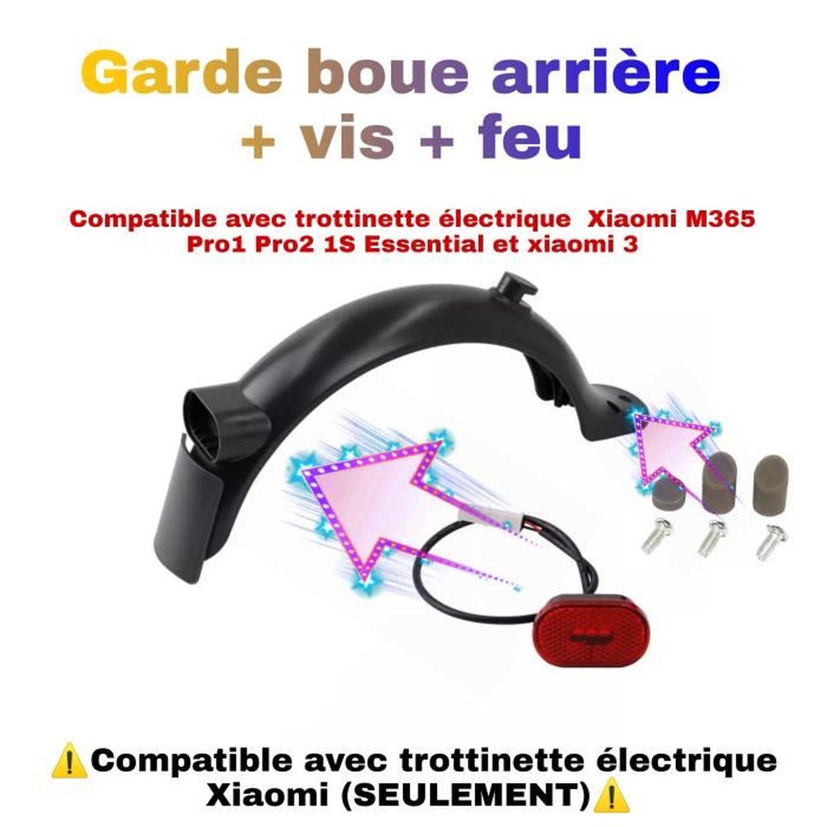 Garde-Boue Arrière Trottinette Électrique Xiaomi M365 - Avec Support Métallique Et Feu