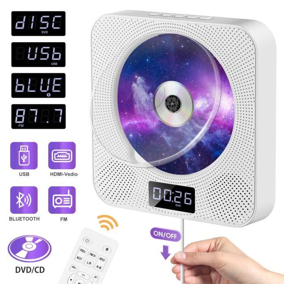 Lecteur CD Bluetooth 5.0 Avec Radio FM - Haut-parleur Intégré - Télécommande - Portable Pour Maison