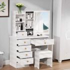 Coiffeuse avec tabouret - Fianao - 6 tiroirs - 5 Compartiments - Simple - BLANC - 80X122X37cm