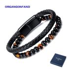 ORGANGONFAND Bracelet homme bijoux - tissé à la main - Pierre oeil de tigre - bracelet en cuir avec boucle magnétique vintage