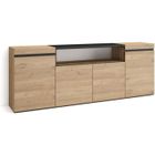 SKRAUT HOME Buffet salon et cuisine, Meuble de Rangement, Commode, 200x35x75cm, 4 Portes, Chêne et noir, RF2280