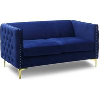 Canapé 2 places en velours bleu - ROMANCE - Style élégant et chic - Assise profonde et confortable
