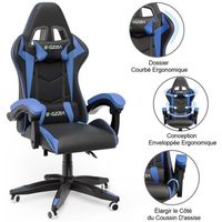 BIGZZIA Fauteuil Gamer - Chaise Gaming - Siège gamer Design ergonomique - avec coussin et dossier inclinable - Noir et Bleu
